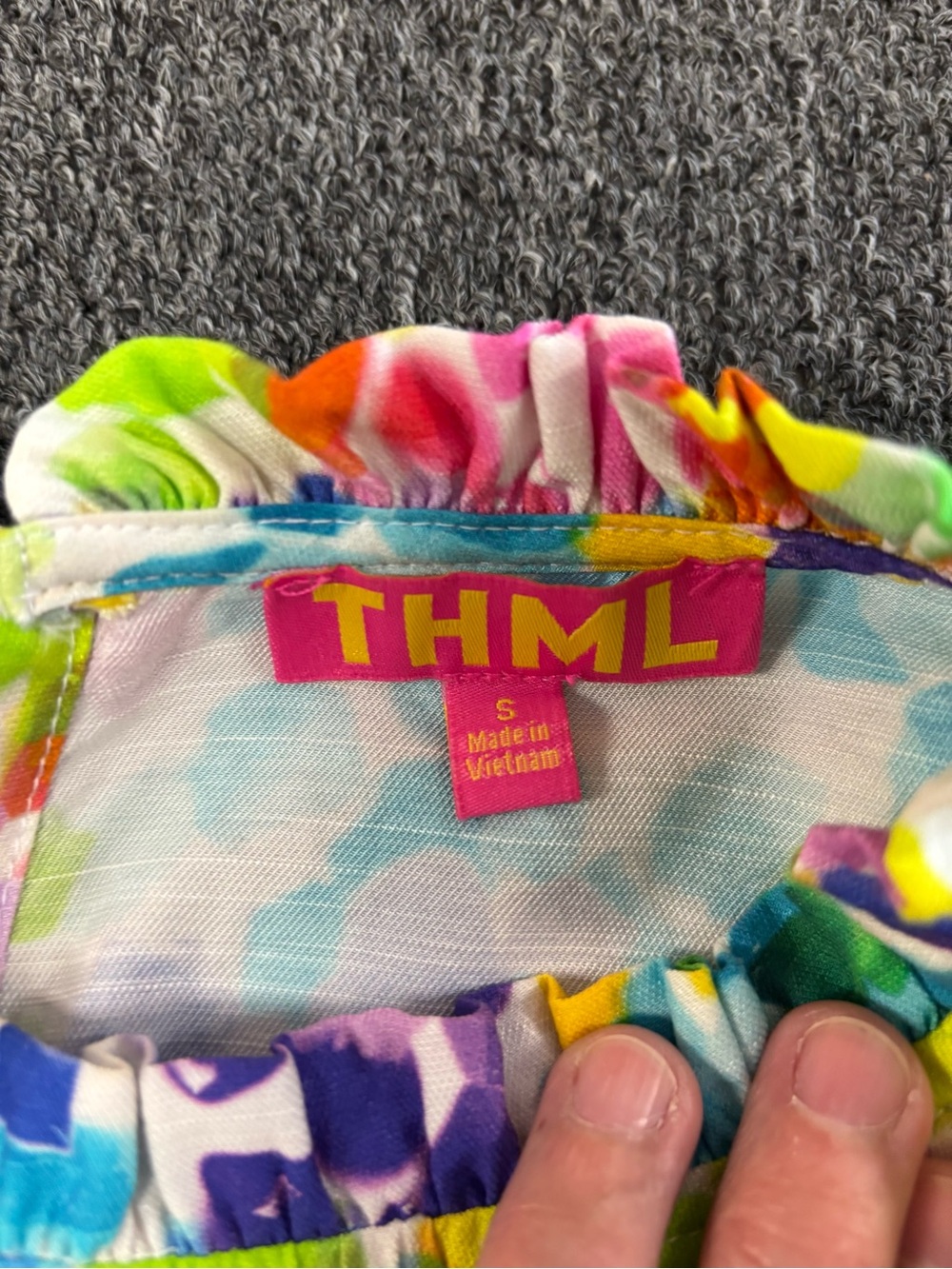 THML Multicolor Watercolor Dot Ruffled Neck Top - Picture 2 of 7